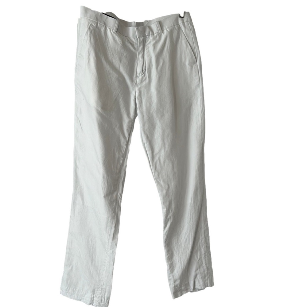 Perry Ellis Men’s White Linen and Cotton Blend Pants Flat Front size 33 X 32